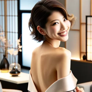 背中のニキビを治療した女性