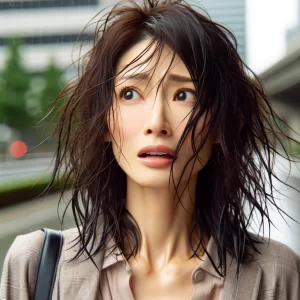 髪の毛が汗でビショビショになった女性