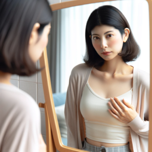 胸の赤いブツブツに悩む女性