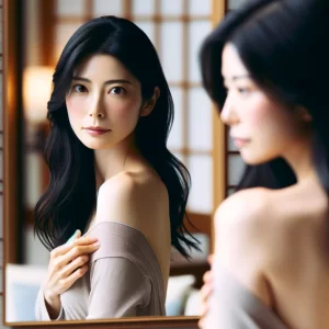 背中のブツブツに悩む女性