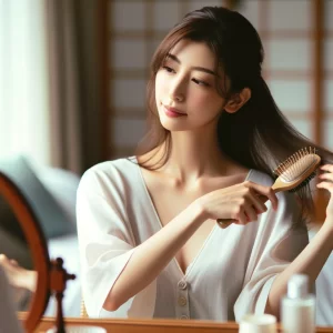 髪に正しいブラッシングをしている女性